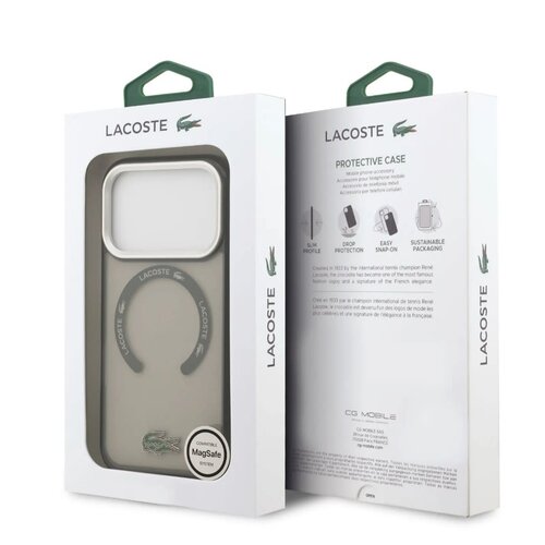 Lacoste Lacoste iPhone 17 Pro/iPhone 18 Pro Coque arrière MagSafe Finition transparente et dépolie - Gris