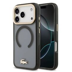 Lacoste iPhone 17 Pro Max Back cover case - MagSafe - Transparent Case With Frosted Finish - Gold Edge - Black