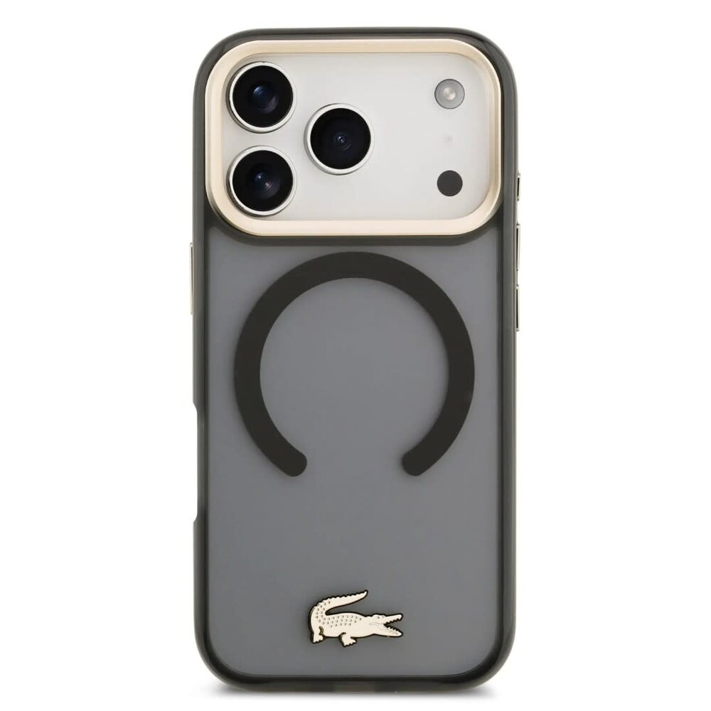 Lacoste Lacoste iPhone 17 Pro Max Backcover hoesje - MagSafe - Transparent Case With Frosted Finish - Gold Edge - Zwart Lacoste Lacoste iPhone 17 Pro Max Backcover hoesje - MagSafe - Transparent Case With Frosted Finish - Gold Edge - Zwart