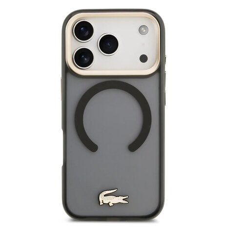 Lacoste Lacoste iPhone 17 Pro Max Backcover hoesje - MagSafe - Transparent Case With Frosted Finish - Gold Edge - Zwart Lacoste Lacoste iPhone 17 Pro Max Backcover hoesje - MagSafe - Transparent Case With Frosted Finish - Gold Edge - Zwart