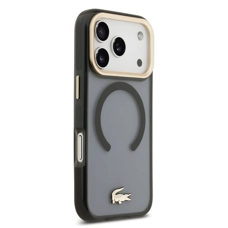 Lacoste Lacoste iPhone 17 Pro Max Backcover hoesje - MagSafe - Transparent Case With Frosted Finish - Gold Edge - Zwart Lacoste Lacoste iPhone 17 Pro Max Backcover hoesje - MagSafe - Transparent Case With Frosted Finish - Gold Edge - Zwart