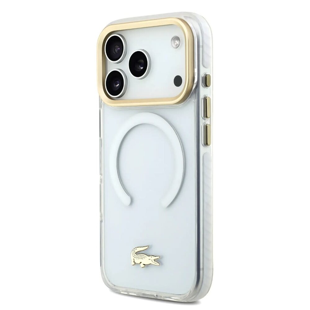 Lacoste Lacoste iPhone 17 Pro Back cover case - MagSafe - Transparent Case With Frosted Finish - Gold Edge - White Lacoste Lacoste iPhone 17 Pro Back cover case - MagSafe - Transparent Case With Frosted Finish - Gold Edge - White