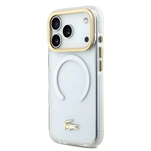Lacoste Lacoste iPhone 17 Pro/iPhone 18 Pro Handyhülle MagSafe Transparente Ausführung mit mattierter Oberfläche Goldfarbener Rand - Weiß