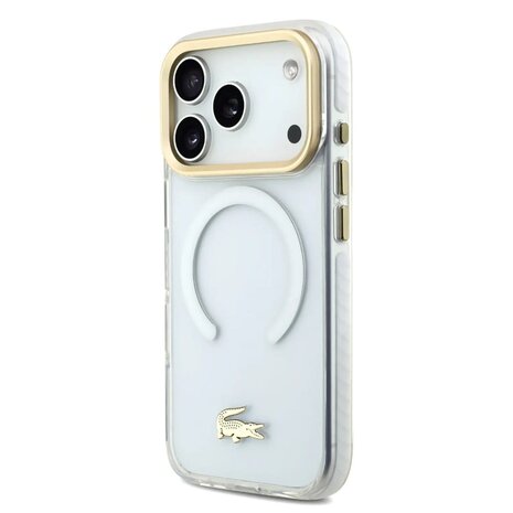 Lacoste Lacoste iPhone 17 Pro Back cover case - MagSafe - Transparent Case With Frosted Finish - Gold Edge - White Lacoste Lacoste iPhone 17 Pro Back cover case - MagSafe - Transparent Case With Frosted Finish - Gold Edge - White