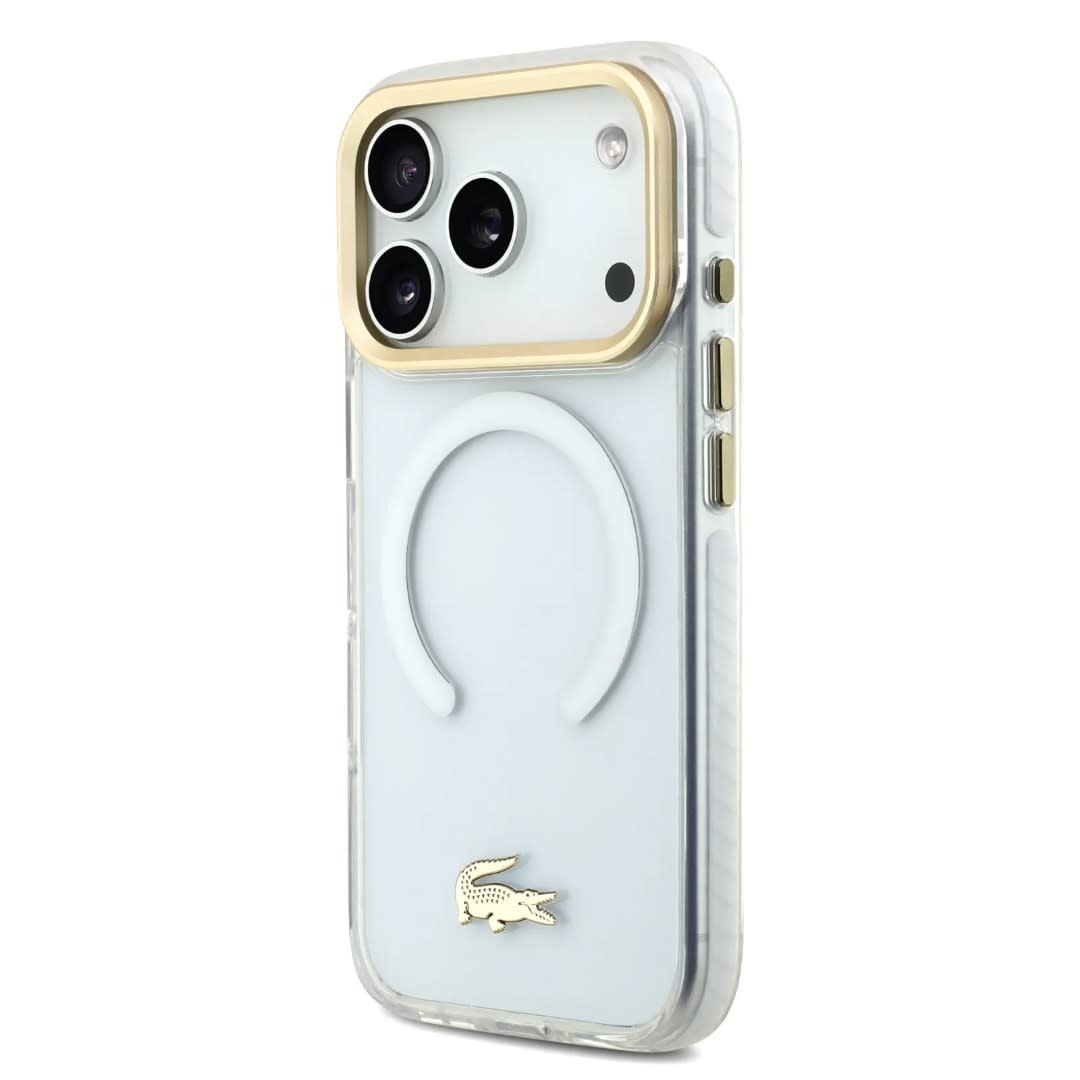 Lacoste Lacoste iPhone 17 Pro Backcover hoesje - MagSafe - Transparent Case With Frosted Finish - Gold Edge - Wit, foto 2 van 6