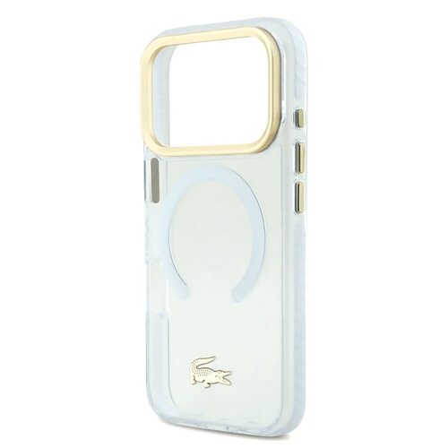 Lacoste Lacoste iPhone 17 Pro Max/iPhone 18 Pro Max Coque arrière MagSafe Finition transparente et dépolie Bord doré - Blanc