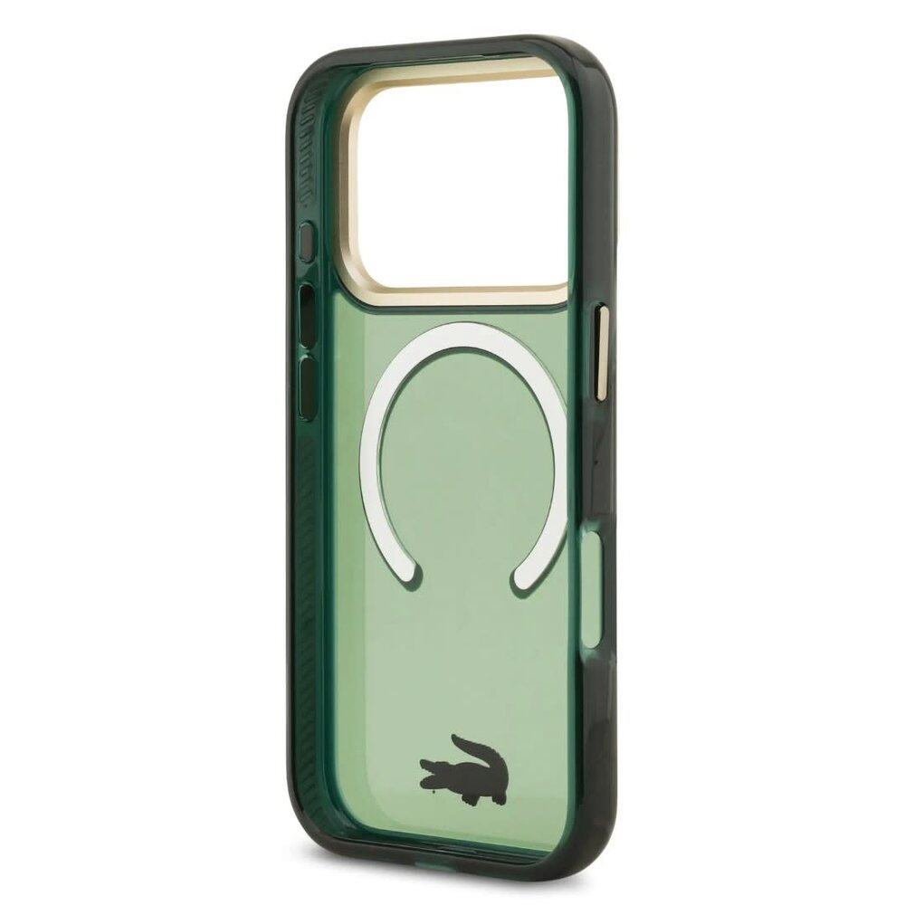 Lacoste Lacoste iPhone 17 Pro Back cover case - MagSafe - Transparent Case With Frosted Finish - Gold Edge - Green Lacoste Lacoste iPhone 17 Pro Back cover case - MagSafe - Transparent Case With Frosted Finish - Gold Edge - Green