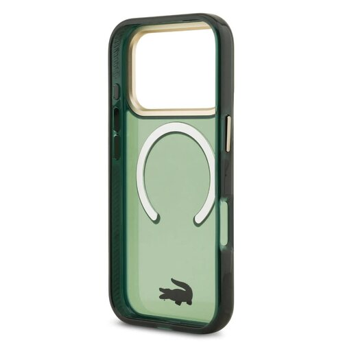 Lacoste Lacoste iPhone 17 Pro/iPhone 18 Pro Handyhülle MagSafe Transparente Ausführung mit mattierter Oberfläche Goldfarbener Rand - Grün