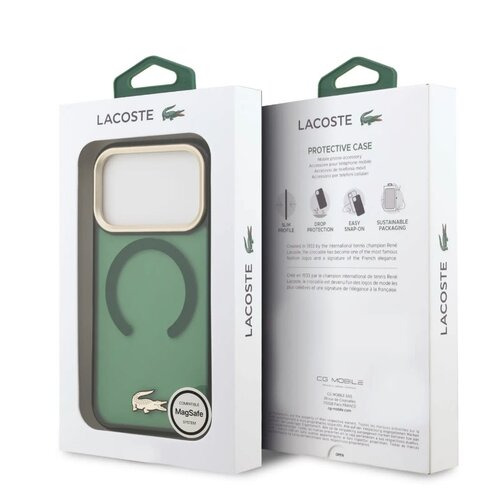 Lacoste Lacoste iPhone 17 Pro/iPhone 18 Pro Handyhülle MagSafe Transparente Ausführung mit mattierter Oberfläche Goldfarbener Rand - Grün