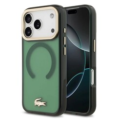 Lacoste iPhone 17 Pro/iPhone 18 Pro Coque arrière MagSafe Finition transparente et dépolie Bord doré - Vert