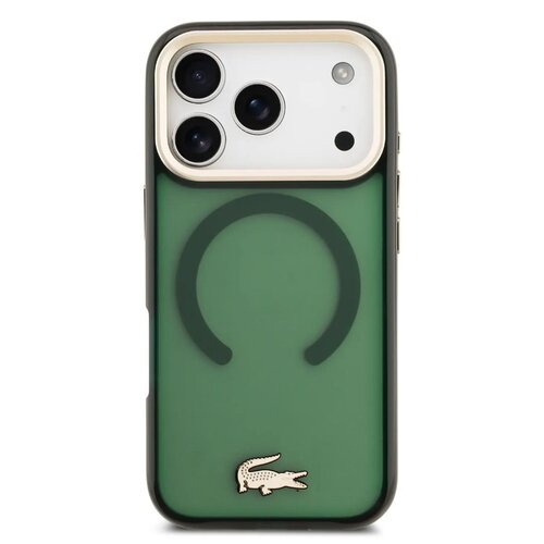 Lacoste Lacoste iPhone 17 Pro Max/iPhone 18 Pro Max Coque arrière MagSafe Finition transparente et dépolie Bord doré - Vert