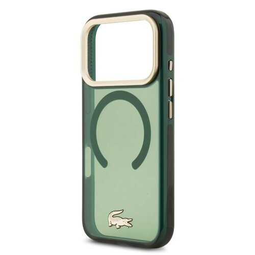Lacoste Lacoste iPhone 17 Pro Max/iPhone 18 Pro Max Coque arrière MagSafe Finition transparente et dépolie Bord doré - Vert