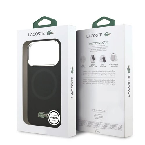 Lacoste Lacoste iPhone 17 Pro/iPhone 18 Pro Coque arrière MagSafe Logo métallique - Noir