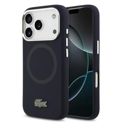 Lacoste iPhone 17 Pro/iPhone 18 Pro Backcoverhoesje - MagSafe - Metalen logo - Marineblauw