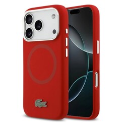 Lacoste iPhone 17 Pro/iPhone 18 Pro Coque arrière MagSafe Logo métallique - Rouge