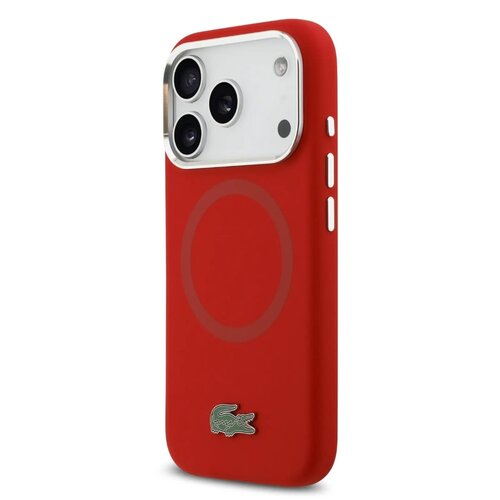 Lacoste Lacoste iPhone 17 Pro Max/iPhone 18 Pro Max Coque arrière MagSafe Logo métallique - Rouge