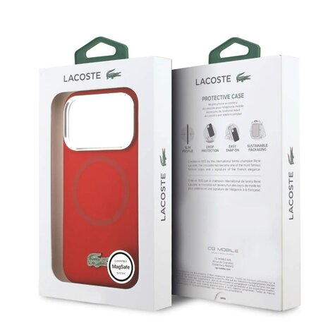 Lacoste Lacoste iPhone 17 Pro Max Backcover hoesje - MagSafe - Metal Logo - Rood Lacoste Lacoste iPhone 17 Pro Max Backcover hoesje - MagSafe - Metal Logo - Rood