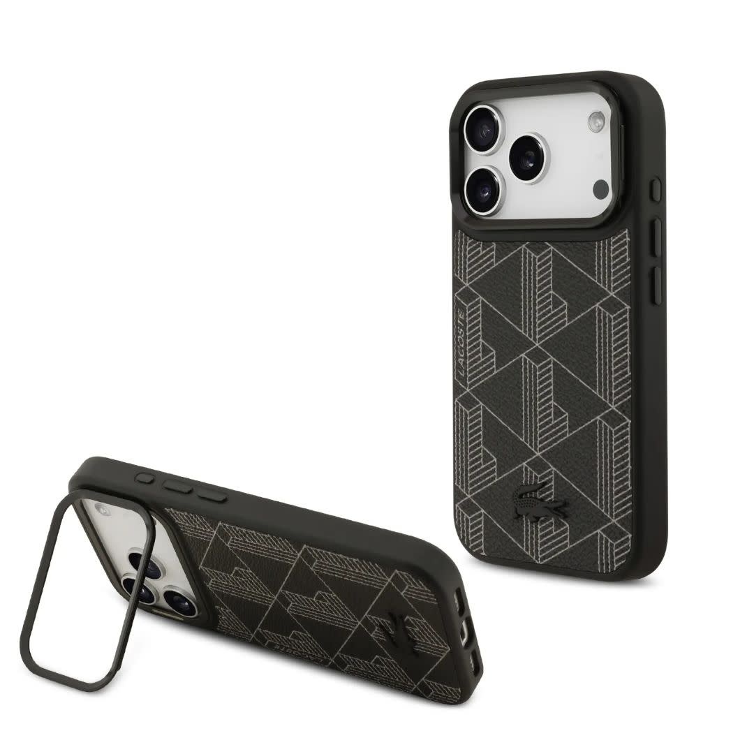 Lacoste Lacoste iPhone 17 Pro Backcover hoesje - MagSafe - Nomogramme Logo with Camera Stand - Zwart