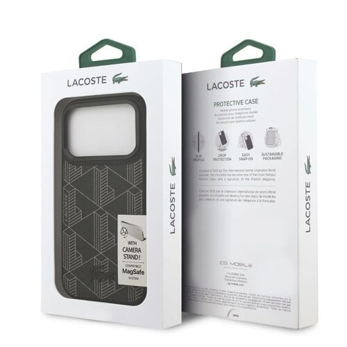 Lacoste Lacoste iPhone 17 Pro/iPhone 18 Pro Coque arrière MagSafe Logo monogramme avec support caméra - Noir