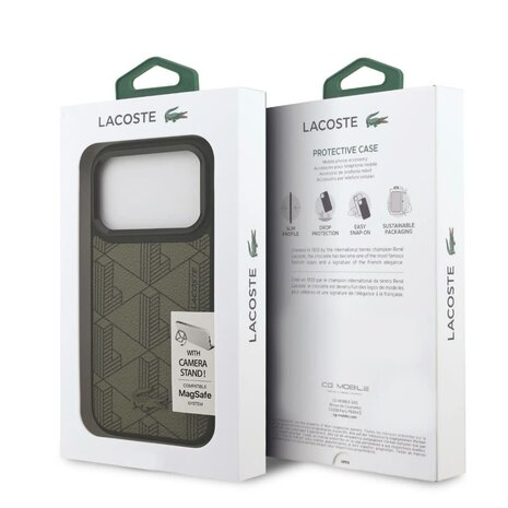 Lacoste Lacoste iPhone 17 Pro Back cover case - MagSafe - Nomogramme Logo with Camera Stand - Green Lacoste Lacoste iPhone 17 Pro Back cover case - MagSafe - Nomogramme Logo with Camera Stand - Green