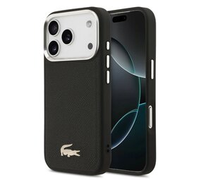 Lacoste Lacoste iPhone 17 Pro Backcover hoesje - MagSafe - Croco Pin Logo - Zwart Lacoste Lacoste iPhone 17 Pro Backcover hoesje - MagSafe - Croco Pin Logo - Zwart