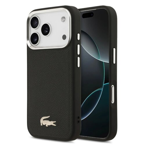 Lacoste Lacoste iPhone 17 Pro/iPhone 18 Pro Coque arrière MagSafe Logo crocodile en pin - Noir