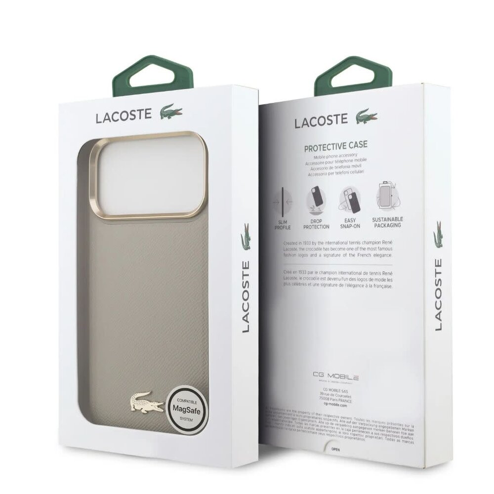 Lacoste Lacoste iPhone 17 Pro Backcover hoesje - MagSafe - Croco Pin Logo - Taupe Lacoste Lacoste iPhone 17 Pro Backcover hoesje - MagSafe - Croco Pin Logo - Taupe