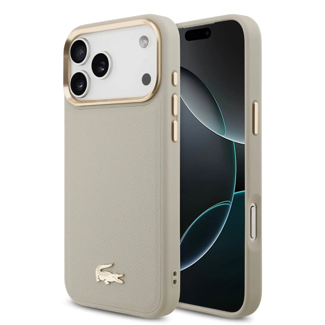 Lacoste Lacoste iPhone 17 Pro Max Backcover hoesje - MagSafe - Croco Pin Logo - Taupe