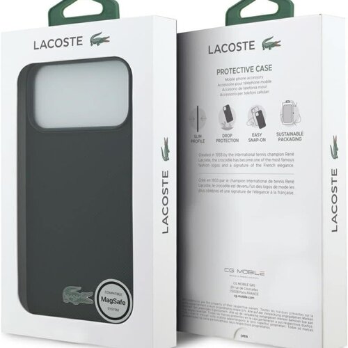 Lacoste Lacoste iPhone 17 Pro Max/iPhone 18 Pro Max Coque arrière MagSafe Logo Petit Piqué iconique - Noir