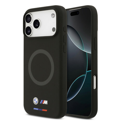 BMW BMW iPhone 17 Pro Max/iPhone 18 Pro Max Coque arrière MagSafe Silicone liquide logos métalliques - Noir