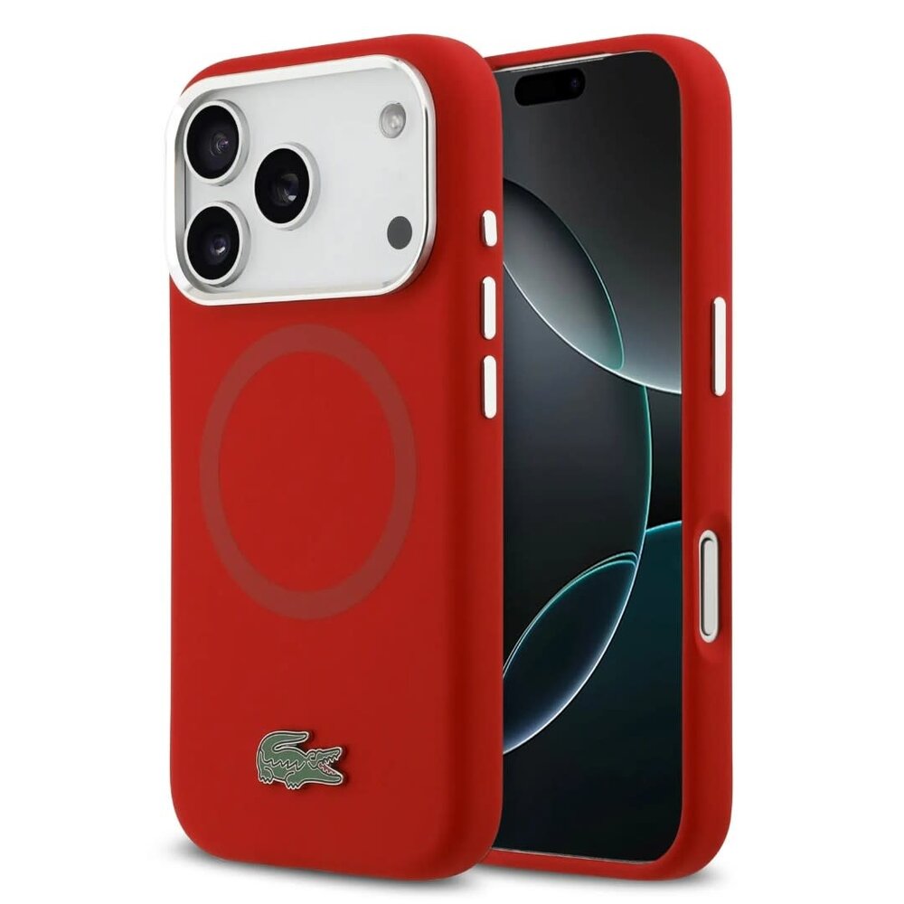 Lacoste Lacoste iPhone 17 Pro Max Backcover hoesje - MagSafe - Metal Logo - Rood Lacoste Lacoste iPhone 17 Pro Max Backcover hoesje - MagSafe - Metal Logo - Rood