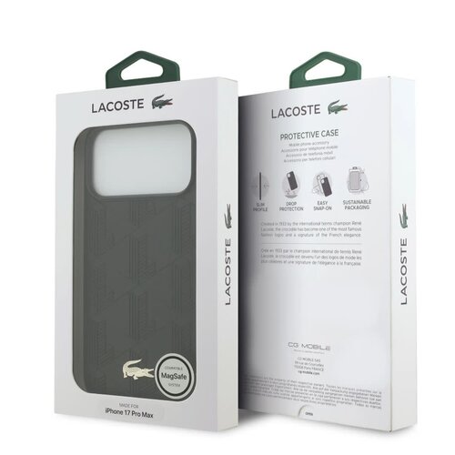 Lacoste Lacoste iPhone 17 Pro Max/iPhone 18 Pro Max Coque arrière MagSafe Logo monogramme avec support caméra - Noir