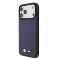 BMW BMW iPhone 17 Pro Max/iPhone 18 Pro Max Coque arrière MagSafe Revêtement intégral en cuir logos métalliques - Bleu marine