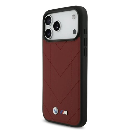 BMW BMW iPhone 17 Pro Max/iPhone 18 Pro Max Coque arrière MagSafe Cuir matelassé logo métallique - Rouge