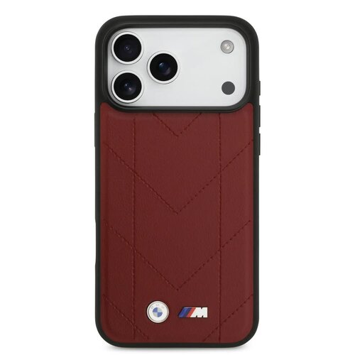 BMW BMW iPhone 17 Pro Max/iPhone 18 Pro Max Coque arrière MagSafe Cuir matelassé logo métallique - Rouge