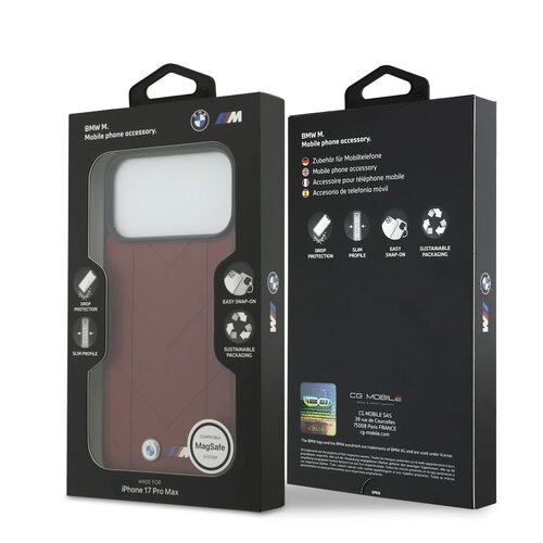 BMW BMW iPhone 17 Pro Max/iPhone 18 Pro Max Coque arrière MagSafe Cuir matelassé logo métallique - Rouge