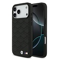 BMW BMW iPhone 17 Pro Max/iPhone 18 Pro Max Coque arrière MagSafe Cuir à motif inspiré d'un siège logos métalliques - Noir