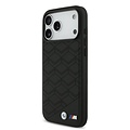 BMW BMW iPhone 17 Pro Max/iPhone 18 Pro Max Coque arrière MagSafe Cuir à motif inspiré d'un siège logos métalliques - Noir