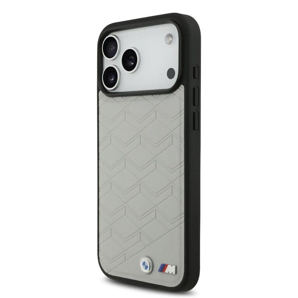 BMW BMW iPhone 17 Pro Max Back cover coque - MagSafe - Seat Shaped Leather Case With Metal Logos - Gris BMW BMW iPhone 17 Pro Max Back cover coque - MagSafe - Seat Shaped Leather Case With Metal Logos - Gris