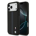 BMW BMW iPhone 17 Pro Max/iPhone 18 Pro Max Coque arrière Similicuir PU bandes bleues perforées logos métalliques - Noir