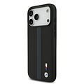 BMW BMW iPhone 17 Pro Max/iPhone 18 Pro Max Coque arrière Similicuir PU bandes bleues perforées logos métalliques - Noir