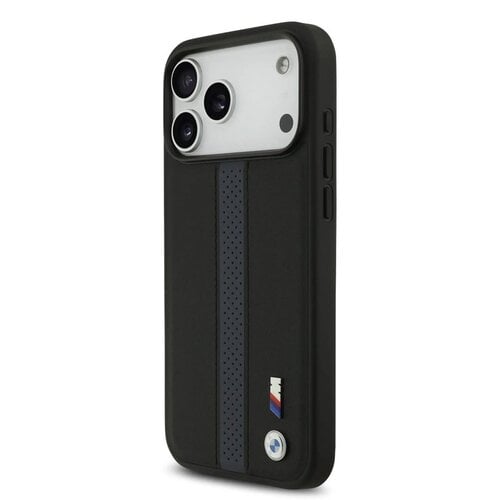 BMW BMW iPhone 17 Pro Max/iPhone 18 Pro Max Handyhülle PU-Kunstleder perforierte blaue Streifen Metalllogos - Schwarz