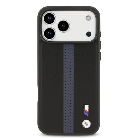 BMW BMW iPhone 17 Pro Max Back cover coque - PU Leather Case With Perforated Blue Stripes & Metal Logos - Noir BMW BMW iPhone 17 Pro Max Back cover coque - PU Leather Case With Perforated Blue Stripes & Metal Logos - Noir