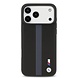 BMW BMW iPhone 17 Pro Max Backcover hoesje - PU Leather Case With Perforated Blue Stripes & Metal Logos - Zwart