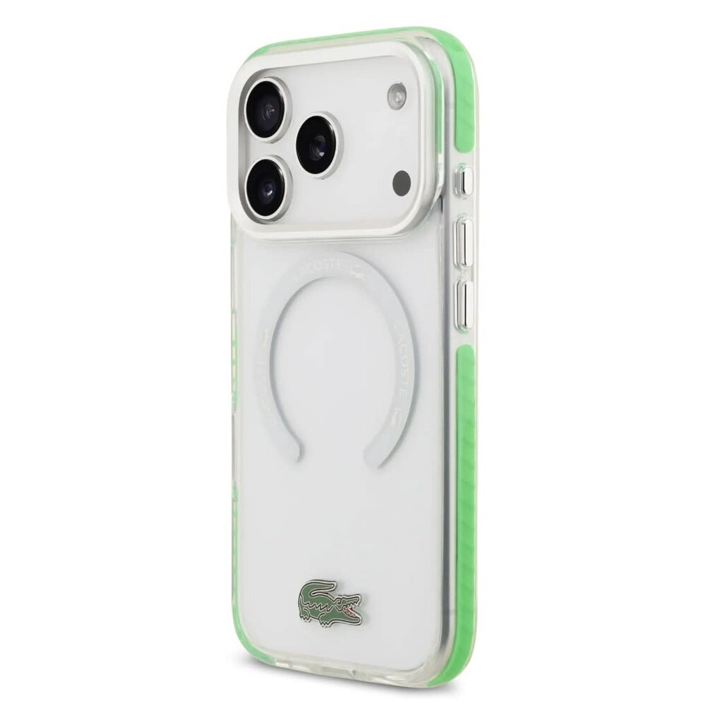 Lacoste Lacoste iPhone 17 Pro Back-Cover hul - MagSafe - Frosted Finish - Green Edge - Transparent Lacoste Lacoste iPhone 17 Pro Back-Cover hul - MagSafe - Frosted Finish - Green Edge - Transparent