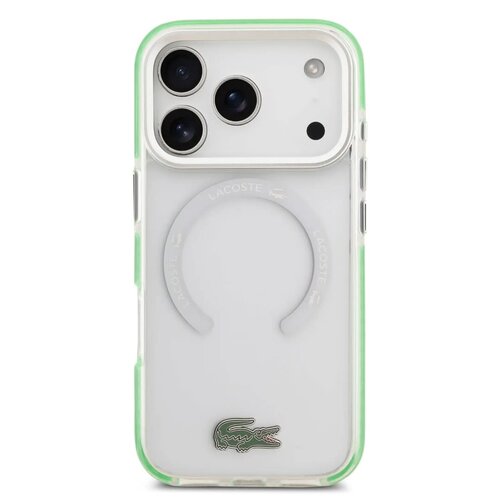 Lacoste Lacoste iPhone 17 Pro Max/iPhone 18 Pro Max Coque arrière MagSafe Finition dépolie Bord vert - Transparent
