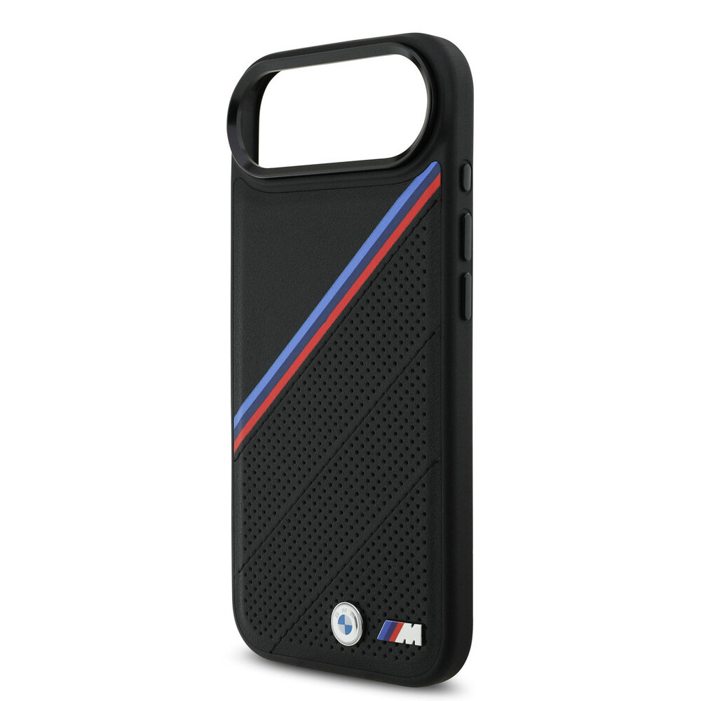 BMW BMW iPhone 17 Air Back cover case - MagSafe - PU Leather Case With Tricolor Slanted Stripes & Metal Logos - Black BMW BMW iPhone 17 Air Back cover case - MagSafe - PU Leather Case With Tricolor Slanted Stripes & Metal Logos - Black