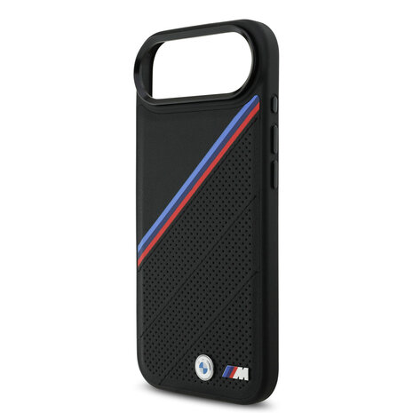 BMW BMW iPhone 17 Air Back cover case - MagSafe - PU Leather Case With Tricolor Slanted Stripes & Metal Logos - Black BMW BMW iPhone 17 Air Back cover case - MagSafe - PU Leather Case With Tricolor Slanted Stripes & Metal Logos - Black
