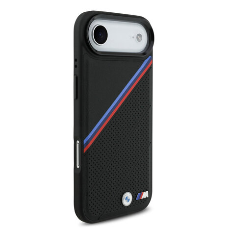 BMW BMW iPhone 17 Air Back cover case - MagSafe - PU Leather Case With Tricolor Slanted Stripes & Metal Logos - Black BMW BMW iPhone 17 Air Back cover case - MagSafe - PU Leather Case With Tricolor Slanted Stripes & Metal Logos - Black