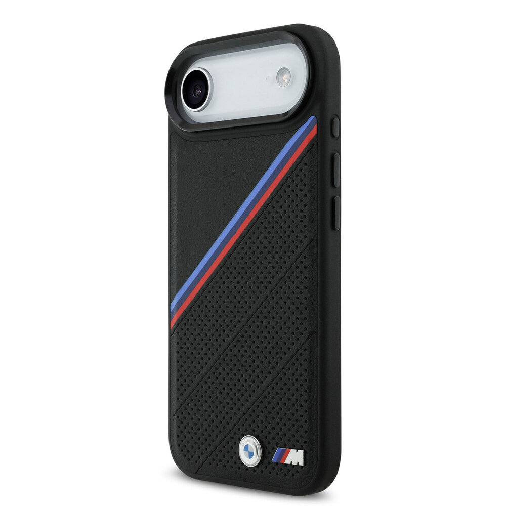 BMW BMW iPhone 17 Air Back cover case - MagSafe - PU Leather Case With Tricolor Slanted Stripes & Metal Logos - Black BMW BMW iPhone 17 Air Back cover case - MagSafe - PU Leather Case With Tricolor Slanted Stripes & Metal Logos - Black